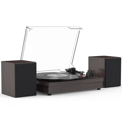 Record Player Bluetooth Turntable Vinyl Record Player & External Speakers 3-Spe