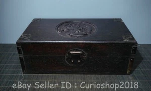 11.2" Old Chinese Ebony wood Carved Dragon Beast Jewelry Storage Box - Imagen 1 de 9
