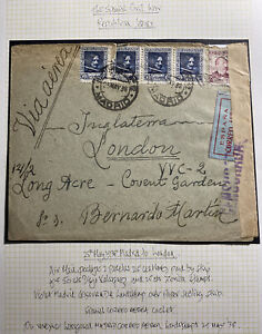 1938 Madrid Spain Censored Civil War Airmail Cover To London England