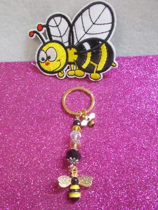 CUTE ENAMEL BEE CHARMS ON A CRYSTAL BEAD KEY RING # 203 K - Picture 1 of 15