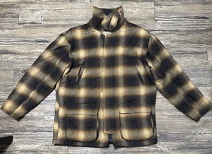 VTG Mens LL BEAN 0BMH7 FULL ZIP WOOL Brown Plaid Insulated Jacket Coat Large - Picture 1 of 8