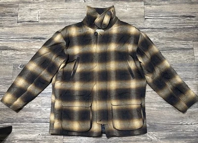 VTG Mens LL BEAN 0BMH7 FULL ZIP WOOL Brown Plaid Insulated Jacket Coat Large - Image 1 of 4