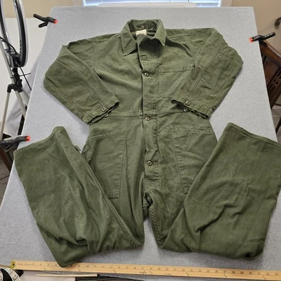 Macacão de trabalho vintage militar dos EUA masculino grande verde algodão acetinado tipo I anos 80 - Imagem 1 de 4