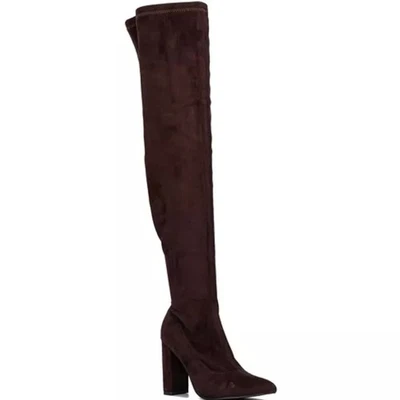 NY & Co Size 7.5 Brown Sueded Fabric Over The Knee Heeled Boots NEW Thigh High - Image 1 of 4