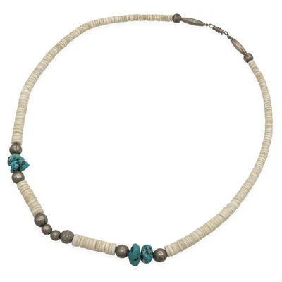 Vintage Southwestern Shell Heishi Bead & Turquoise Nugget Necklace - Image 1 of 4