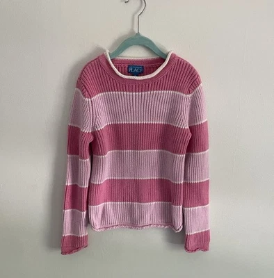 Children's Place Pink and White Striped Crew Neck Sweater Size M - Image 1 of 4
