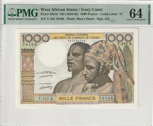 i-002385 West African States / Ivory Coast 1000 Francs ND (1959-65). PMG 64 - Picture 1 of 2