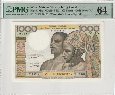 i-002385 West African States / Ivory Coast 1000 Francs ND (1959-65). PMG 64 - Image 1 of 2