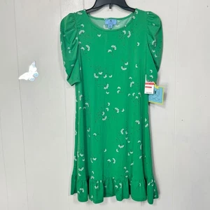 CeCe Women's XS Green Floral Print Ruffle Hem Puff Sleeve Dress NWT - Picture 1 of 11