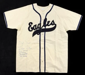 Monte Irvin, Leon Day, Max Manning, + 3 Other Signed Newark Eagles Jersey (JSA) - Picture 1 of 4