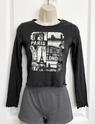 Girls’ Black Long Sleeve Paris London Graphic T-Shirt L(10/12) - Art Class - Image 1 of 4