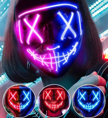 Halloween Clubbing Light Up LED Mask Costume Rave Cosplay Party Purge 3 Modes - Image 1 of 4