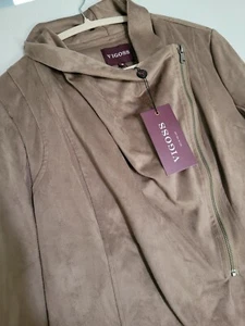 NWT Vigoss Tan Microfiber Assymmetrical Jacket Size Medium Polyester Moto - Picture 1 of 14