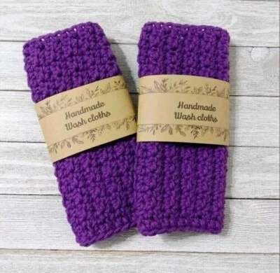 Crochet hecho a mano baño lavado cara paño spa reutilizable grosella púrpura 2 piezas Foto 1 de 2