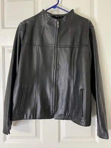 La Rose Women’s Biker 100% Genuine Leather Jacket Sz Large L Black - Picture 1 of 18