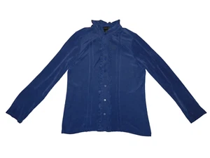 NEW Women's Citiknits Blue Ruffled Button Up Long Sleeve Blouse Shirt Top SMALL - Picture 1 of 5