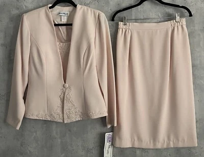NUEVO CON ETIQUETAS’S Karen Miller Conjunto de Traje Blazer Rosa Pálido Falda Camisola Bordada Talla 8 Foto 1 de 4