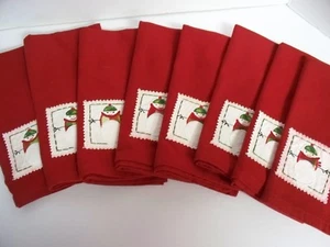 Menge 8 Weihnachten Schneemann Leinen Servietten bestickt Burgandy - Bild 1 von 3