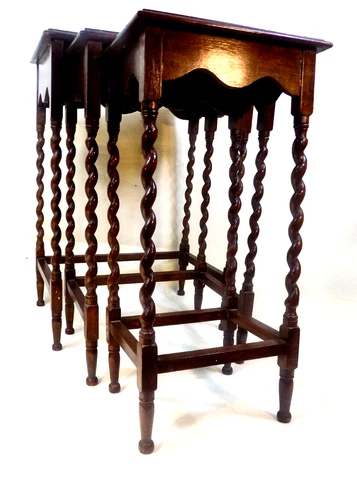 English Antique Oak Barley Twist Nesting Tables. Very Fine.  Free Shipping Cover