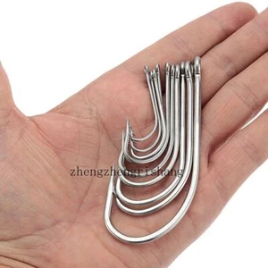 50pcs Stainless Steel Fishing Hooks O'Shaughnessy Forged Long Shank J Fish Hooks - Picture 1 of 36