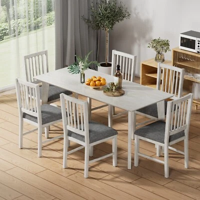 Juego de mesa de comedor de 7 piezas de mesa de comedor de madera maciza y 6 sillas gris Foto 1 de 4