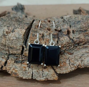 925 Plata de Ley Natural Negro Ónix Corte Piedras Preciosas Mujer Pendiente J... - Imagen 1 de 2