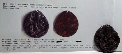 Antique Chinese Red Jasper JADE Stone Carving Pendant Carved Dragon & Quan Lin Foto 1 de 3