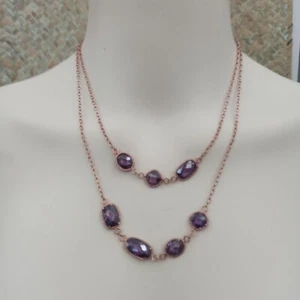 Rose Gold Necklace Plated Sterling Silver Purple CZC Layered Sparkly Elegant WOW - Picture 1 of 17