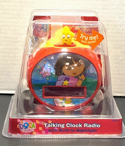 NEW Vintage Dora the Explorer Talking Clock Radio w/Built in Nightlight 2004 Cover