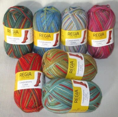 (62,50€/kg) 100 gr REGIA CELEBRATIONS COLOR Sockenwolle 4-fach / 4-fädig musterb