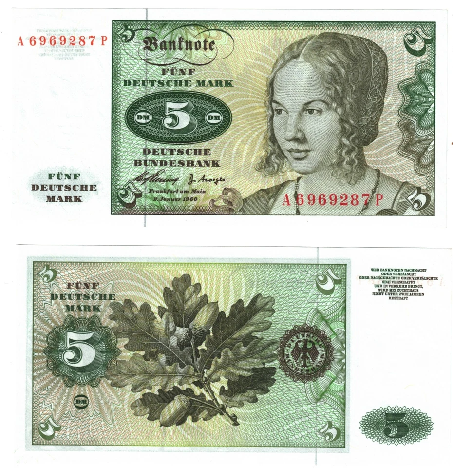 Billete de 5 marcos de la República Federal de Alemania 1960 P18 UNC Foto 1 de 1