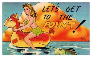 Comic Blonde in Bikini on Float Risque Humor Postcard - Picture 1 of 2
