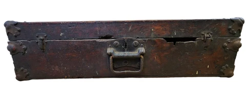 Antique Wooden Chest Trunk or Suitcase. Wood and Metal Cover