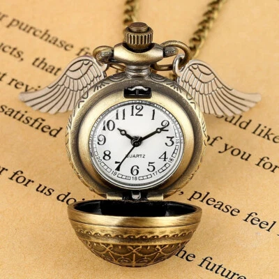 Hogwarts Pocket Watch Vintage Fob Pendant Golden Snitch Necklace Quartz Bronze - Image 1 of 4