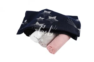 Shooting Star Silver Foil Print Scarf Light Wight Shawl Wrap Pashmina - Picture 1 of 14
