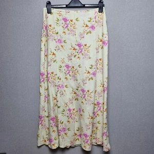 Per Una Linen Skirt Size UK 12 Maxi Lemon Yellow Pink Flowers Feminine Summer - Picture 1 of 7