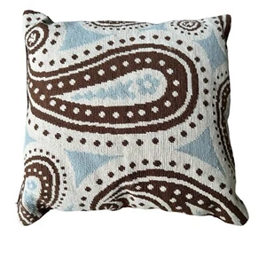 123 Creazioni Cuscino Lancio Paisley Ricamato 100% Lana Blu Marrone 18" x 18" - Foto 1 di 11
