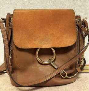 Chloé Faye Shoulder Bag Camel Suede Calfskin 21×22×14cm Adjustable Strap JP Used - Picture 1 of 5