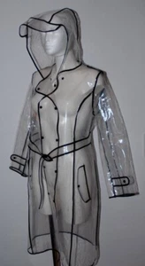 Damen Dick PVC Regenmantel + Kapuze Regenjacke Regen Jacke Mantel 44 / Large - Bild 1 von 6