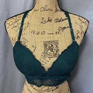 PINK Victoria's Secret Size Medium Green Lace Racerback Push up Bralette Bra - Picture 1 of 8