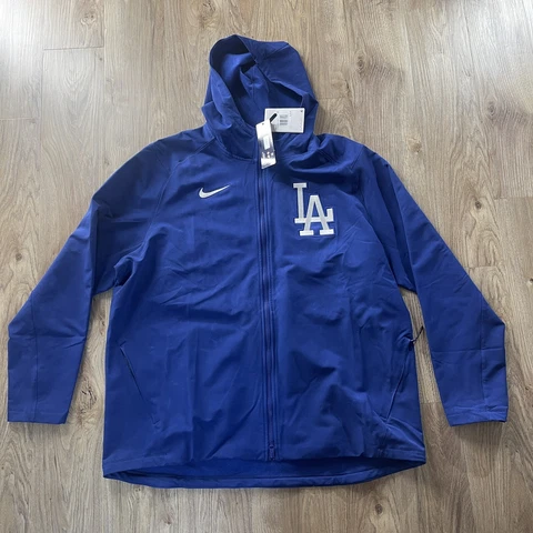 New Los Angeles Dodgers Azure Blue Authentic On Field Hooded Jacket 2XL XXL Rare Cover