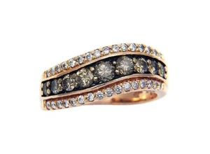 Anello Levian 1,32 ctw cioccolato e diamante bianco 14 carati oro rosa massiccio onda misura 6,5 - Foto 1 di 5