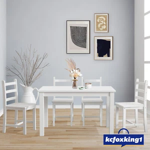 Dining Table Wooden Rectangular Kitchen Living Room Furniture w/4 Chairs White - Picture 1 of 9