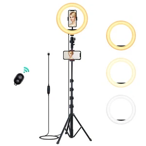 Aukey Stativ 10" Dimmbar Ringlicht Steh-Modell 360° Universeller Telefonhalter - Bild 1 von 7
