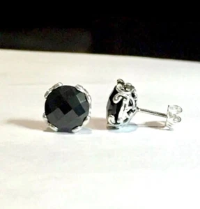 Samuel B Black Spinel Sterling Silver 925 Cushion Cut Studs Earrings - Picture 1 of 12