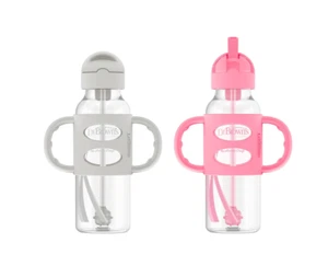 Narrow Sippy Straw Bottle, 8 Oz/250 Ml, Gray & Pink, 6 Months+ - Picture 1 of 7
