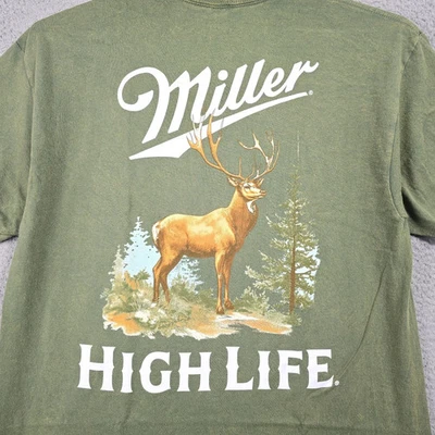 Camisa MILLER HIGH LIFE Cerveza Ciervo Para Hombres XL Verde Desgasteada Caza Informal Cerveza Nueva con Etiquetas Foto 1 de 4