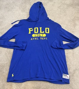 POLO Ralph Lauren 1967 maglia sportiva uomo manica lunga con cappuccio blu taglia large - Foto 1 di 9