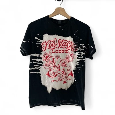Low Stakes Lodge 黑色扎染图案 T 恤中号 90 年代垃圾前卫 T 恤独立 — 第 1/2 张图片