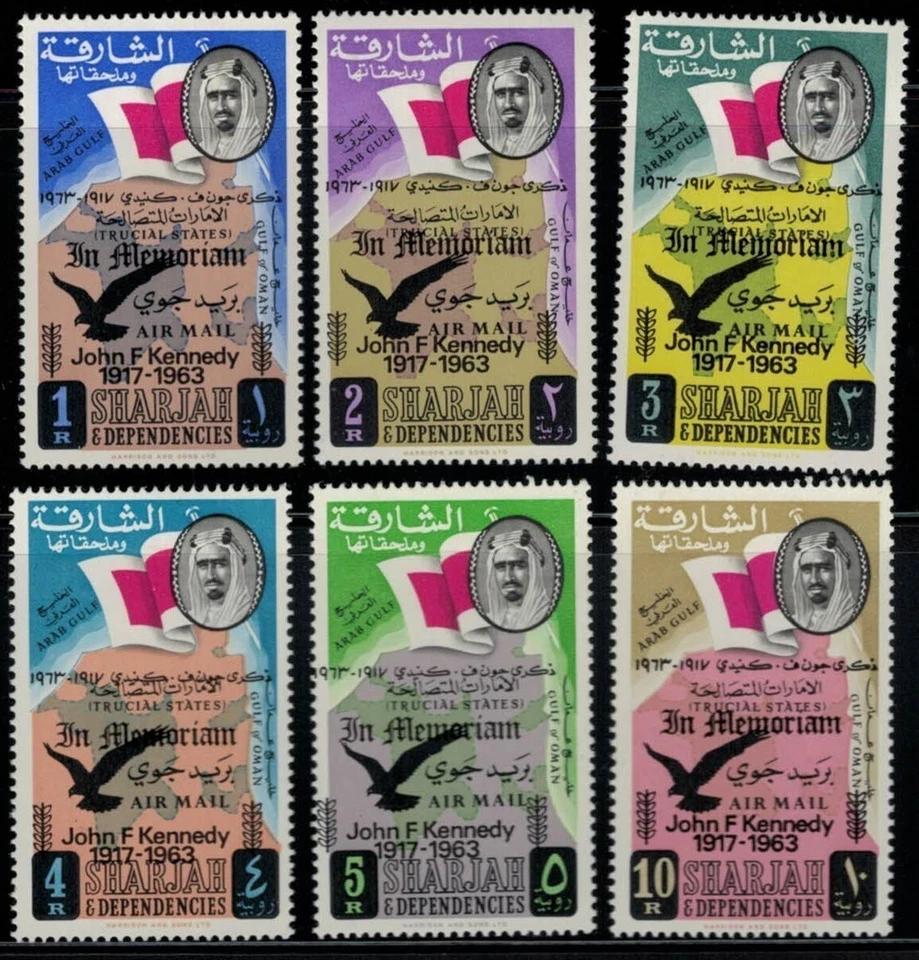 Sharjah Emiratos Árabes Unidos Mi 48-53 / C7-12 MNH JFK John F Kennedy sobreimpresiones ZAYIX 030822S08M Foto 1 de 1